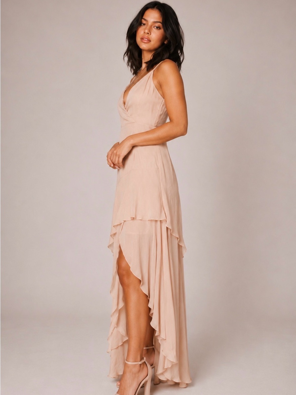 Champagne Ruffle High-Low Maxi Dress - Picture 3 of 8